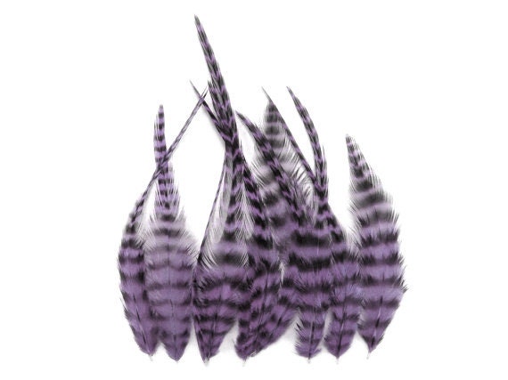 MEDIUM PURPLE Grizzly Rooster Hair Extension Feathers 1 Dozen