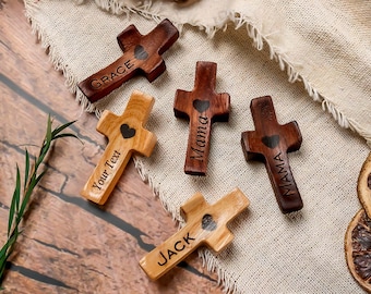 Personalized Wooden Pocket Cross– Custom Wooden Comfort Cross, Handheld Worry Cross Gift, Engraved Christian Gift for Anxiety Relief & Faith