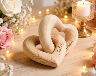 Regalo di anniversario personalizzato per lei o per lui, cuore infinito con nomi di coppia, ricordo in legno inciso personalizzato