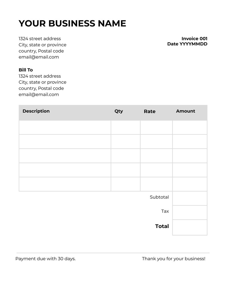 Freelance Minimalist Invoice Template | Editable in Canva | Modern ...