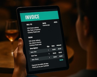 Freelance Dark Mode Invoice Template | Editable in Canva | Modern Business Billing Form