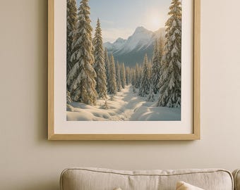 Winter Wonderland Mountain Landscape | Snowy Pine Forest Wall Art | Cozy Home Decor | Digital Download Printable | Nature Photography