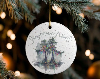 Cajun Christmas Ceramic Cypress Tree Ornament with Joyeaux Noel Saying