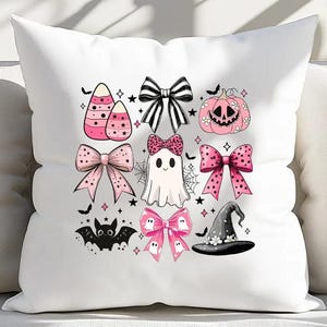 Coquette Bow Halloween DTF-overdracht, roze Halloween-strijkijzer, doe-het-zelfkleding, klaar om te persen, leuke en stijlvolle Halloween-afbeelding, gemakkelijk aan te brengen