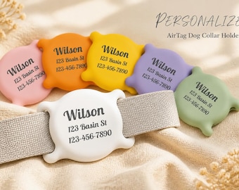 Personalized AirTag Dog Collar Holder, UV Laser Engraved with Pet Name & Phone, Soft Silicone Slide-On, Fits 3 Sizes