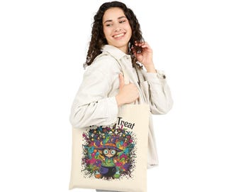 Sac fourre-tout en toile de coton - Sac mignon pour Halloween, sac de courses réutilisable, cadeau d'Halloween, accessoire d'Halloween