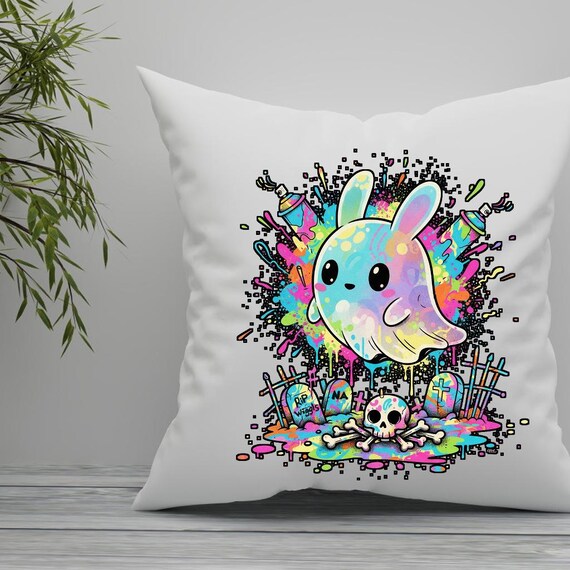 Kawaii Ghost Bunny PNG: Creepy Cute Halloween Graffiti (300 DPI