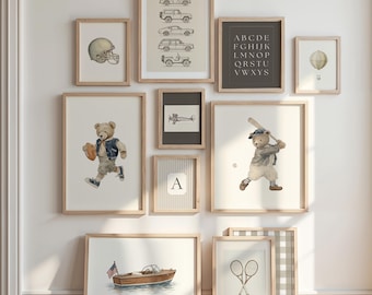 Vintage Sports Gallery Wall Set Muted Tones Decor Vintage Baby Boy Nursery Print Set Big Boy Room Art Download