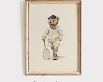Ralph Lauren Vintage Teddy Bear Wall Art, Vintage Sports Nursery Print, Preppy Boys Polo Room Decor, Baby Boy Gift, Instant Download