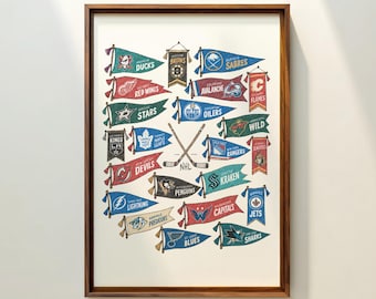 Vintage NHL Hockey Pennant Poster, NHL Team Wall Art, Retro Sports Decor (Digital Download)