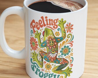 Retro Floral Frog Mug | Feeling Froggy Ceramic Coffee Cup