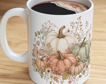 Watercolor Pumpkins Mug | Fall Floral Pumpkin Bouquet Ceramic Mug