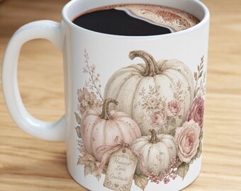 Vintage Floral Pumpkins Mug | Autumn Pumpkin Bouquet Ceramic Mug