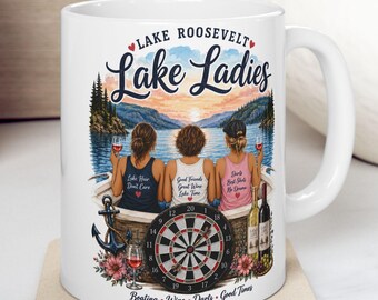 Lake Roosevelt Lake Ladies Mug | Lakeside Wine, Anchor, Sunset Illustration