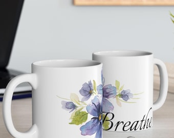 Hand Painted Watercolor Floral Mug | Lavender Blue Flowers, Calm Coffee Cup
