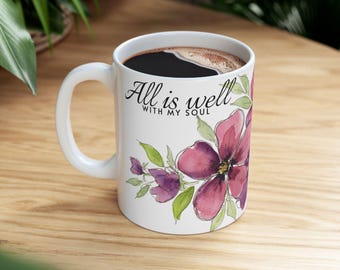 Watercolor Dusky Purple Hand Painted Flower Design Mug | Floral Ceramic Coffee Cup