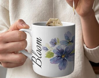 Bloom Watercolor Floral Mug | Blue Lavender Ceramic Coffee Cup