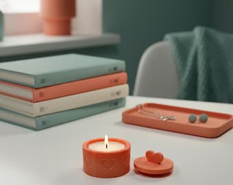 Heart Candle Holder with Lid | Romantic Tealight Holder 3D Model (STL)