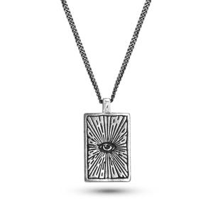 Collana con ciondolo a forma di occhio in argento sterling ossidato - Gioielli rustici unisex