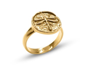 Gold VERMEIL DRAGONFLY RING: Nature Inspired Adjustable Statement Boho Jewelry