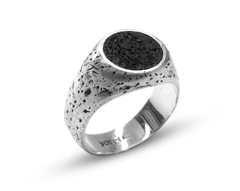 Handcrafted Volcanic LAVA ROCK RING in Recycled 925 Sterling Silver, Adjustable Minimalist Statement Jewelry