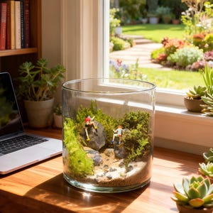 4" live Moss Mini Forest| Handmade Closed Ecosystem Jar  |Cylinder Glass  |Glass Terrarum Bottle Garden