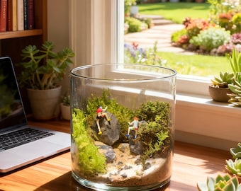 4" live Moss Mini Forest| Handmade Closed Ecosystem Jar  |Cylinder Glass  |Glass Terrarum Bottle Garden