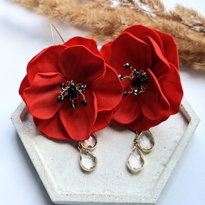 Kolczyki Polne Maki  Ręcznie Robione Kwiatowe Kolczyki  Biżuteria Artystyczna  Handmade Czerwone Kwiaty Field Poppies Flower Errings