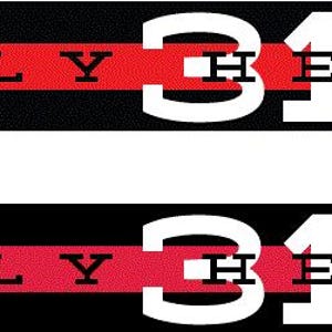 Puede incluir: Un diseño gráfico rectangular con dos bandas horizontales idénticas. Cada banda tiene un fondo negro con una franja roja central. El texto POLY HEAD 318 está impreso sobre la franja roja en letras blancas en negrita.