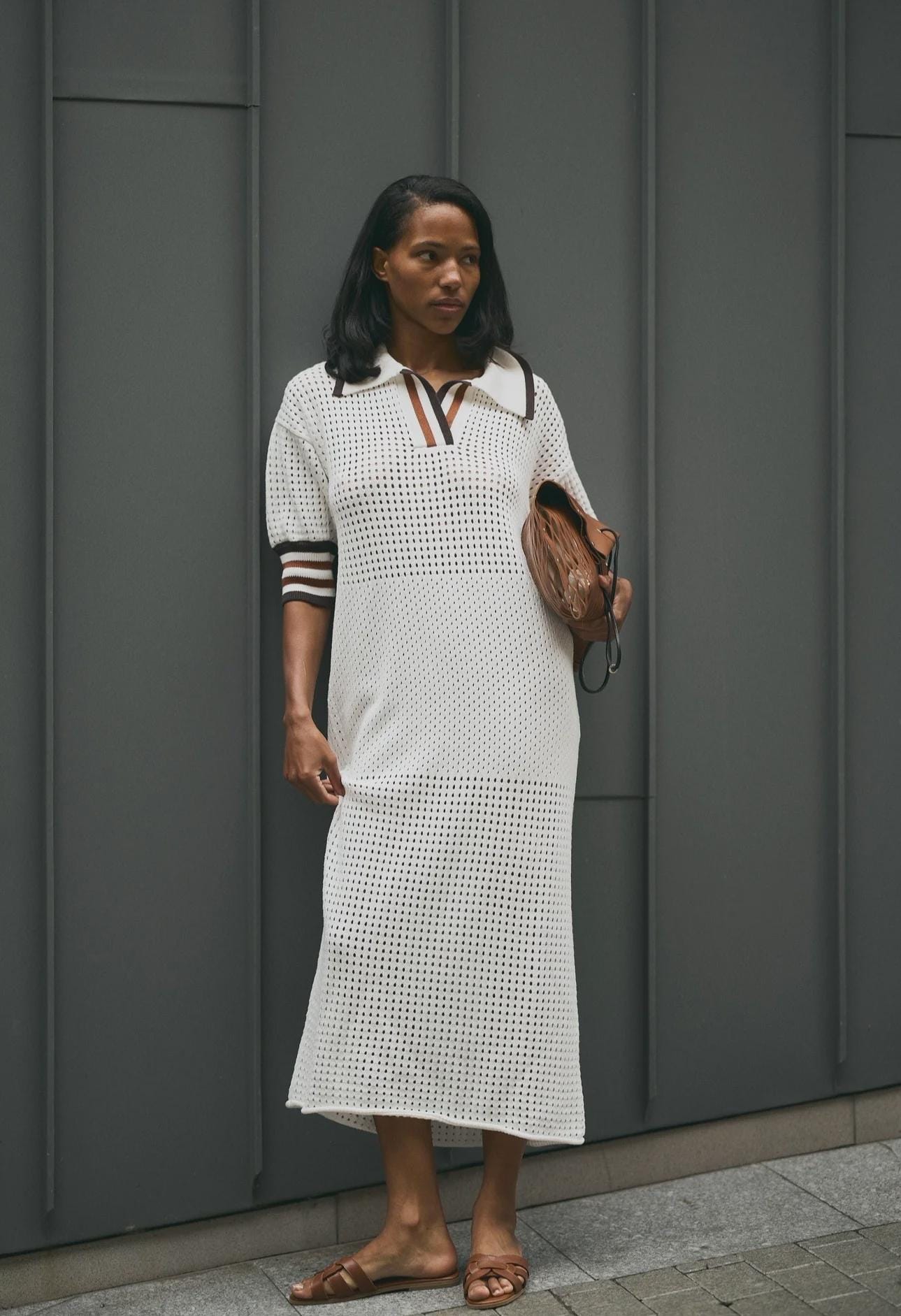 crochet polo dress Oversized Knit Dress, Style Mesh Gown, Striped Cuff Midi yet abundant with plants Color:Sapphire Multi Shona joy week0426_20260118 Cheap Wedding Dresses Under
