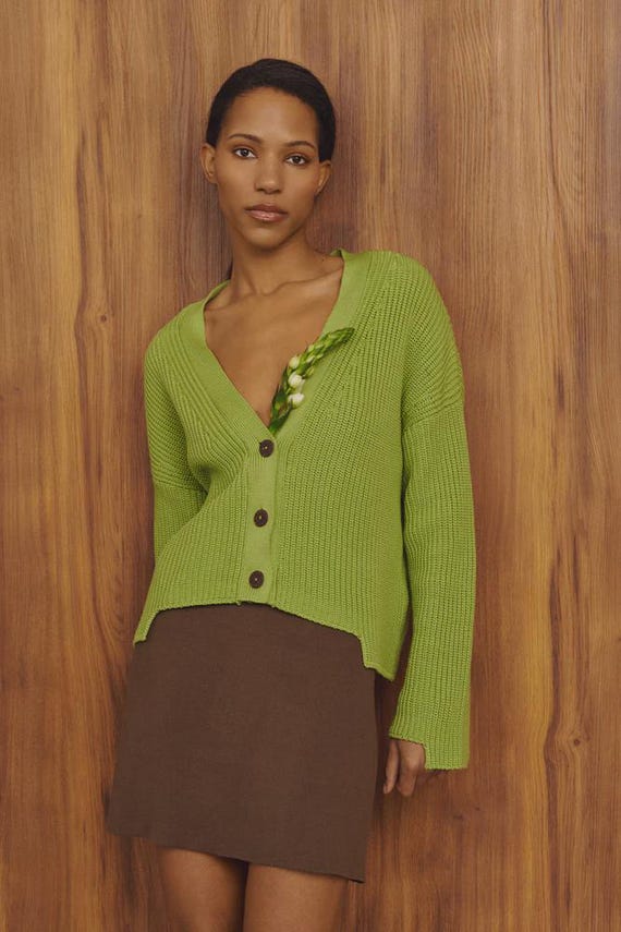 Cropped Cotton Cardigan – Short Oversized Knit “corn” - Etsy