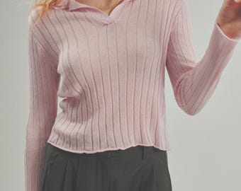 Cotton polo “Jackie” women knit top semi fitted casual style