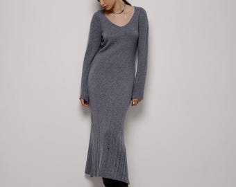 Lambswool Maxi Knit Dress – Wool Viscose Blend