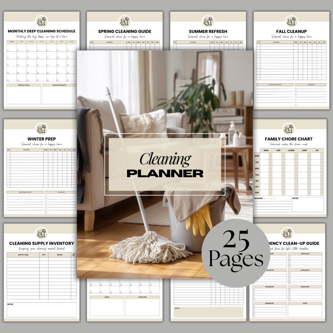 Home Cleaning Planner | Editable Chore Chart, Schedules (25-page ...