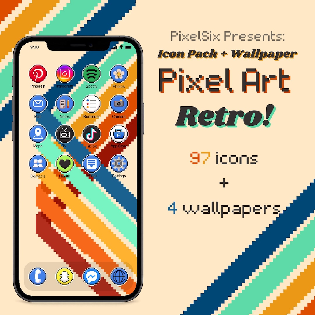 Pixel Ios Background Pixel Art Retro App Icons Pack | Vintage Aesthetic iPhone & Android ...