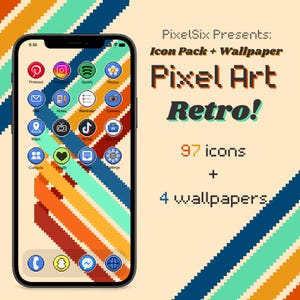 Pixel Art Retro App Icons Pack | Vintage Aesthetic iPhone & Android Theme | Custom iOS Icons + Wallpapers | Customizable Icon Pack