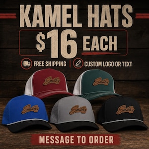 May include: Five baseball caps in maroon, dark green, blue, gray, and black. Each cap features a brown leather-like patch with the script text Smith's. The caps have a structured front, mesh or perforated side panels, and a decorative rope trim.