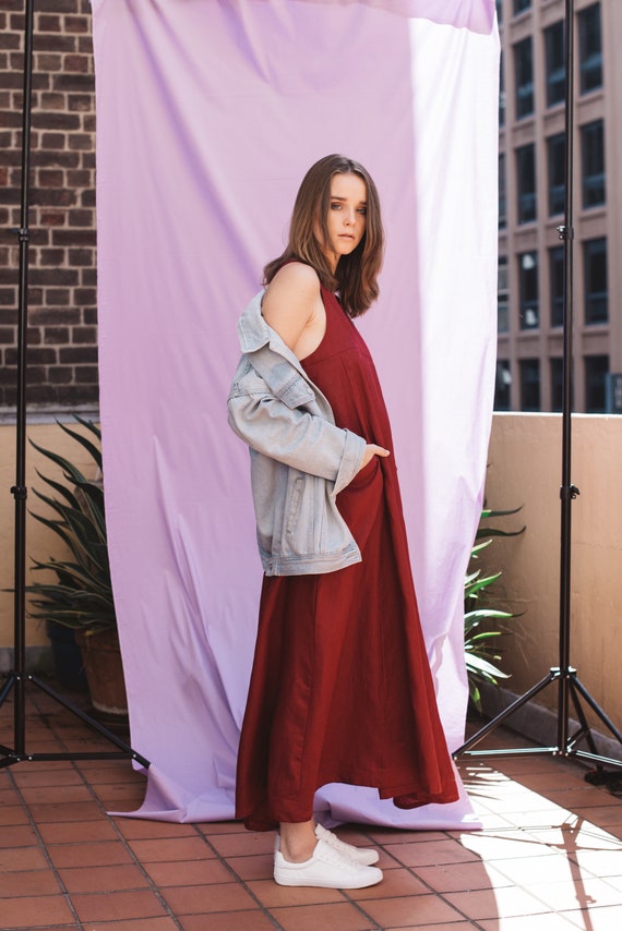 burgundy pinafore dress womens