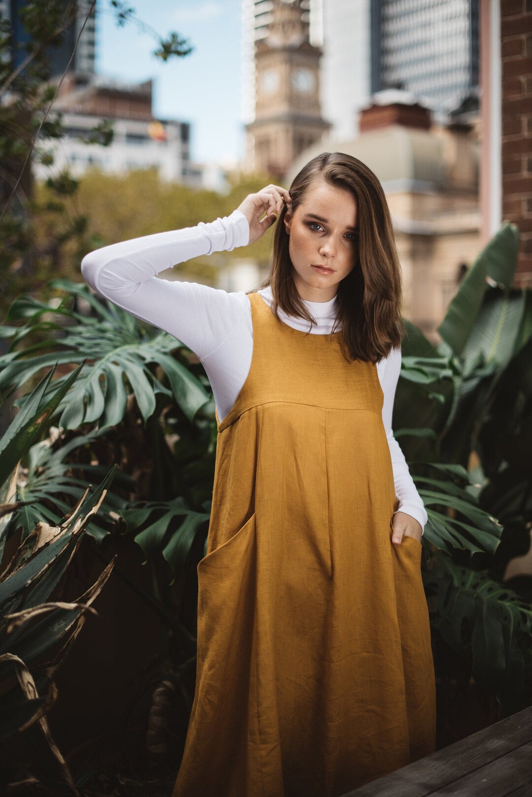 Mustard Yellow Linen Pinafore Dress With Pockets Vintage Etsy Canada
