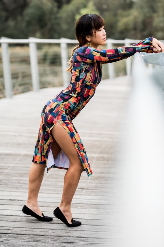 multi coloured bodycon dress