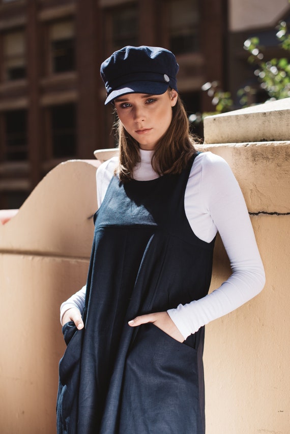 dark blue pinafore dress