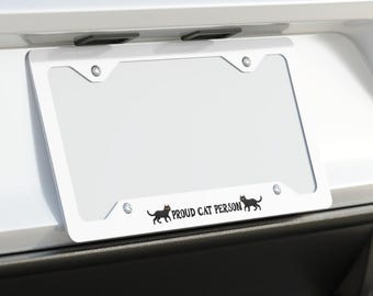Proud Cat Person Metal License Plate Frame | Stainless Steel Cat Silhouette