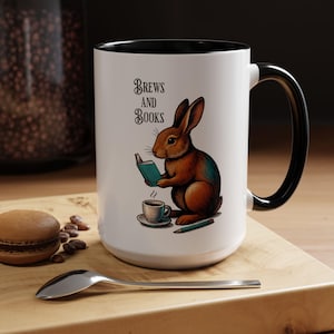 Kaffeetasse für Buchliebhaber mit Kaninchen-Design, inspirierende Tasse für Leser, nettes Geschenk für Leseratten, perfekt für Kaffee- und Teeliebhaber