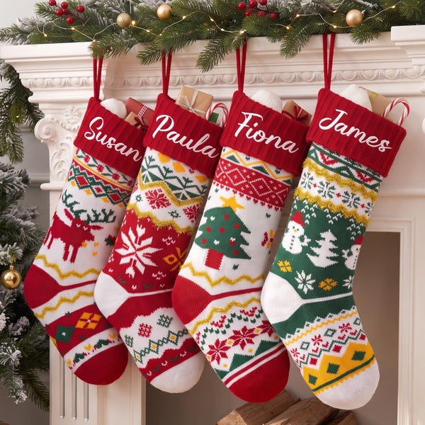 Chaussette de Noël brodée 2026, Chaussette de Noël familiale, Chaussette de Noël tricotée, Cadeaux de Noël personnalisés pour la famille