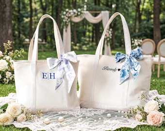 Custom Canvas Tote Bag, Bridesmaid Gift, Embroidered Canvas Tote Bag, Personalized Tote Bag with Initials, Bachelorette Gift