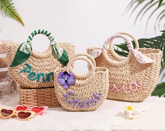 Personalized straw bridesmaid handbag, Bridesmaid Gift, Custom Straw Beach Bag, Wedding Party Gifts, Bachelorette Gift