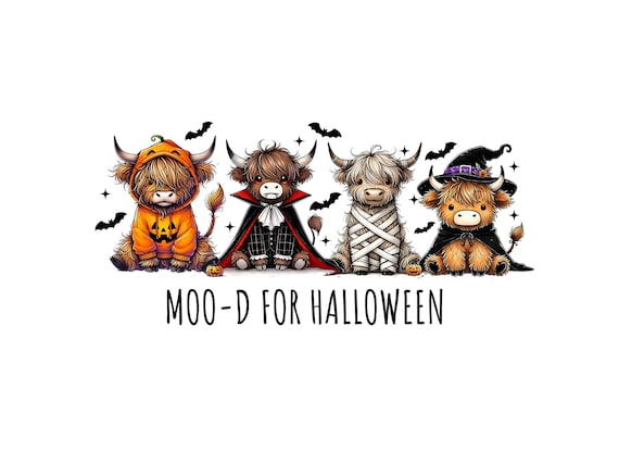 Halloween Highland Cow Ghost Png, Cute Highland Cow Ghost Png, Halloween Sublimation, Moo-d for Halloween Png, Spooky Season Png