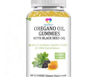 Gomitas de aceite de orégano con aceite de semilla negra. Gomitas para el bienestar, vitaminas herbales, suplementos de aceite natural, gomitas de aceite para el bienestar.