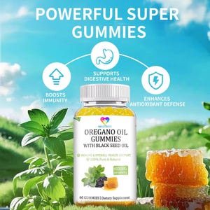 Oil of Oregano Gummies, Black Seed Oil Gummies, Oregano Supplement, Immune Support Gummies, Natural Immunity Booster, Respiratory Aid