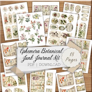 Botanical Ephemera Junk Journal Printable Kit – Vintage Nature Flowers Plants Digital Paper for Scrapbooking, Collage & Crafts